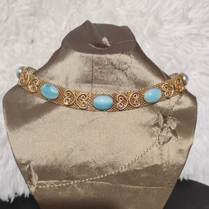 Gold and Blue Filigree Choker
